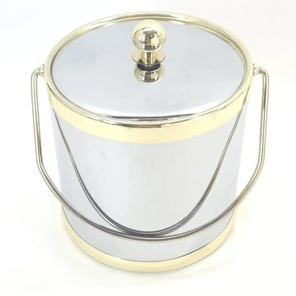 Mid-Century Modern Ice Bucket Wine Cooler Chrome Gold MCM Retro Bar Cart Decor